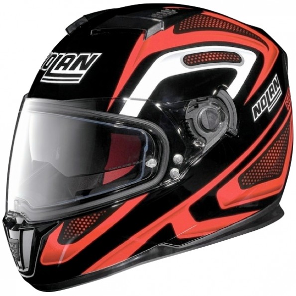 Casque de moto N86 Overtaking de chez Nolan en Black Red - Vue de profil Casque de moto N86 Overtaking de chez Nolan en Black Red - Vue de profil